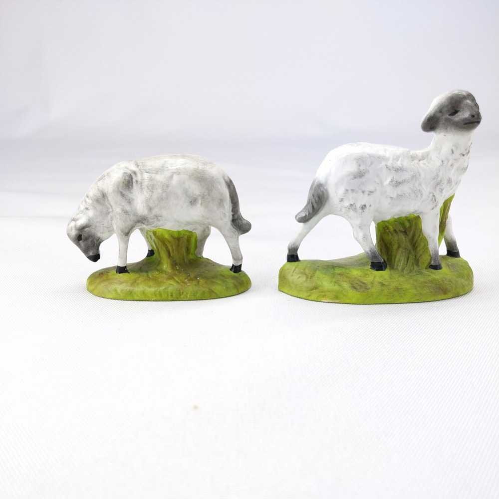 Atlantic Mold Figurine Set 3" White Grey Vintage Ceramic Lamb Sheep Pair